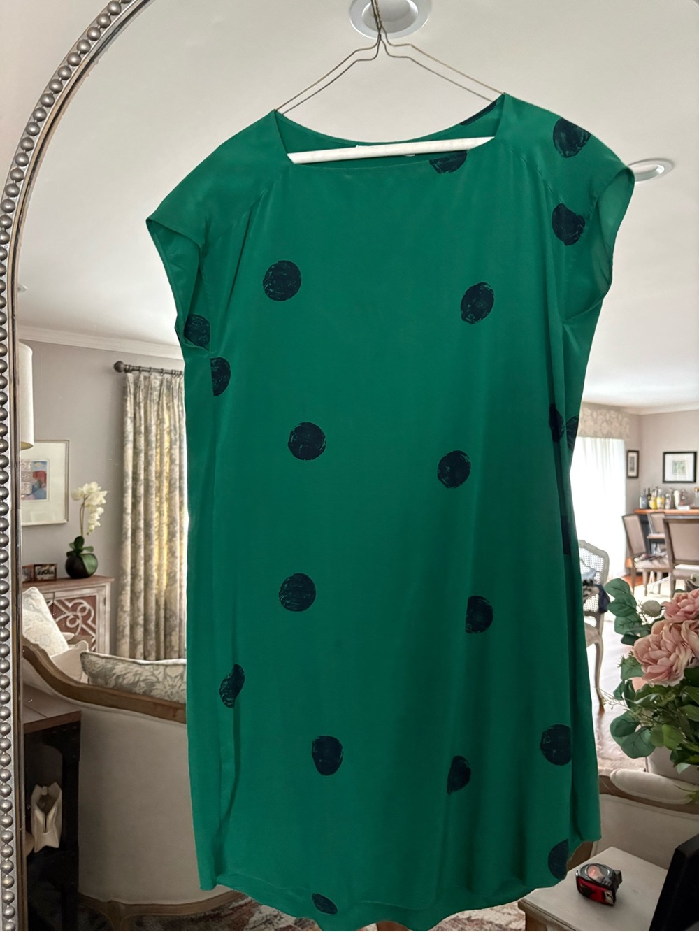 Alternative Emerald Green Midi Dress with Black Polka Dots